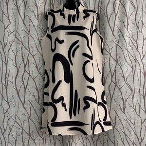 Abstract Black and White Sleeveless Dress - Size Large